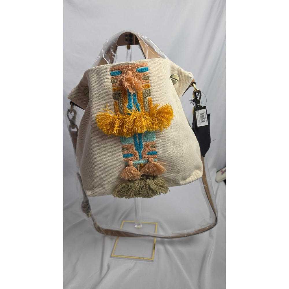 Cleobella Gypset Canvas Crossbody Bag Boho Tassel Embroidered Vegan Leather
